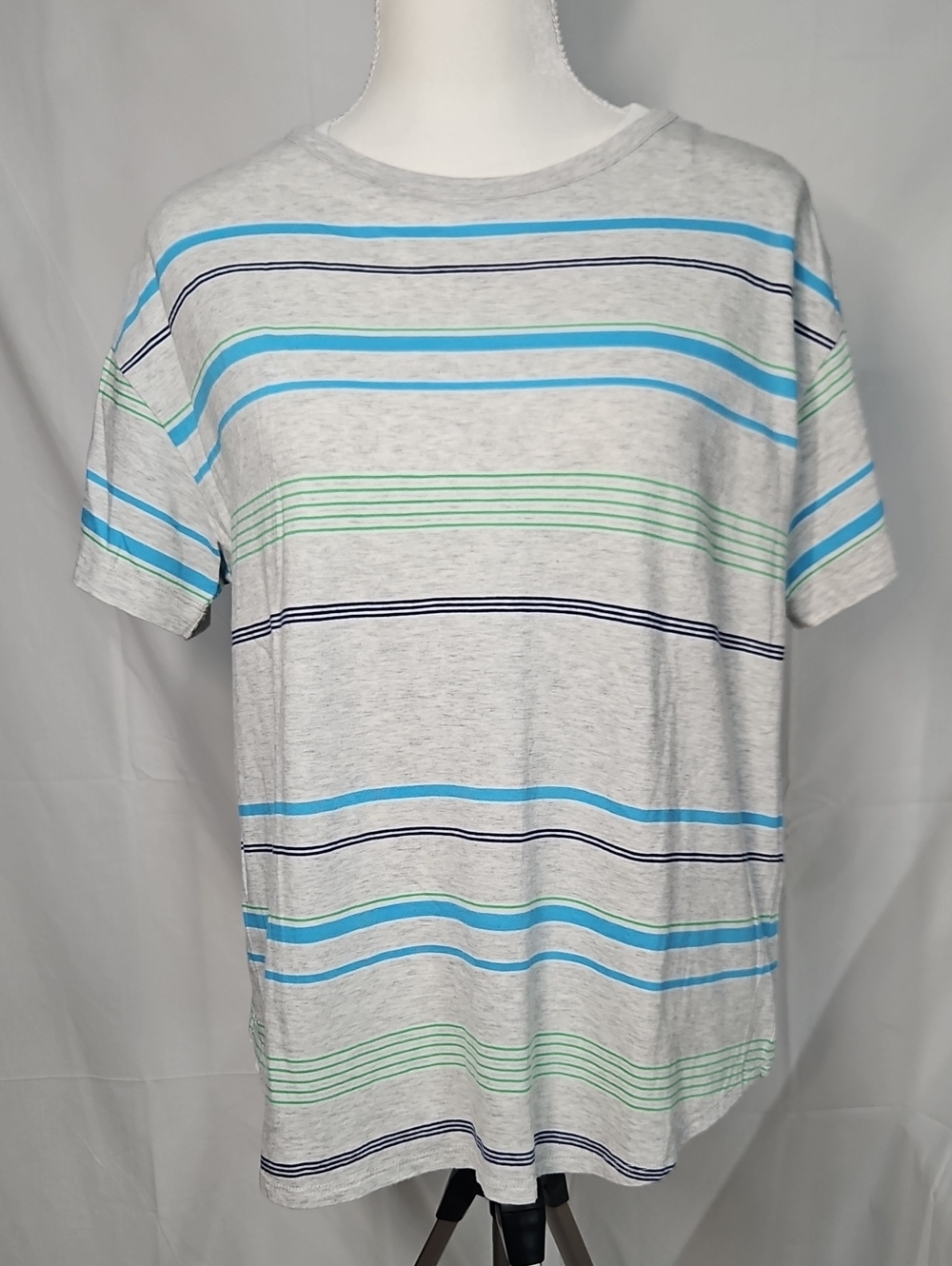 Westbound Light Gray Short-Sleeve Tee with Blue & Green Stripes